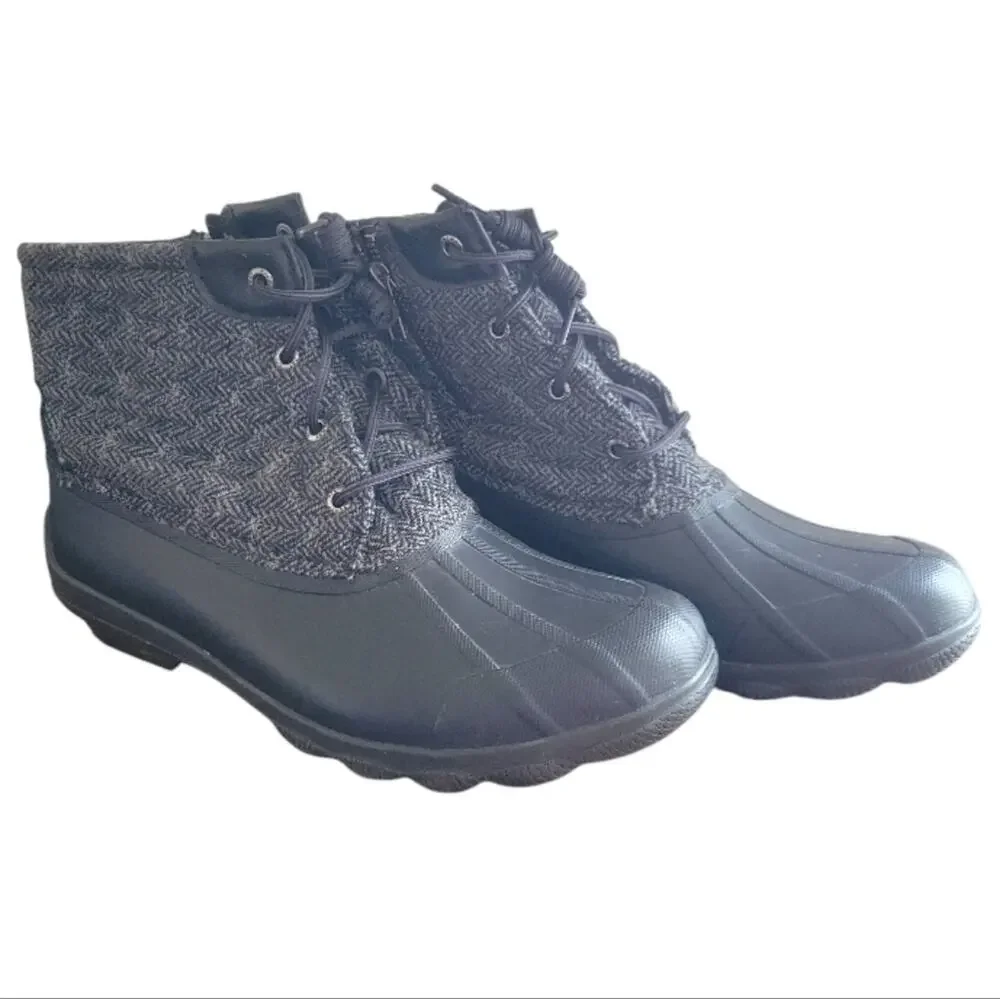 Size 10 Sperry black & gray winter duck boots, wool blend uppers